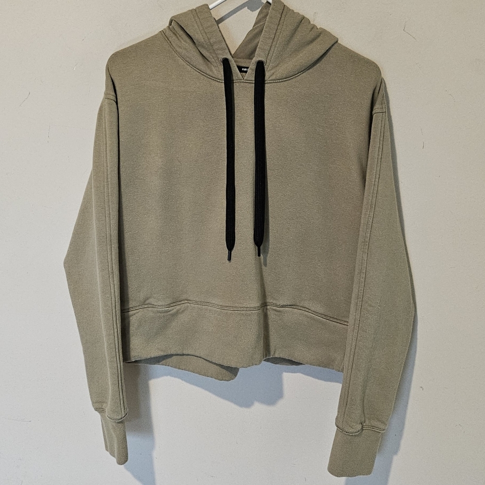 Public Rec Luxe Fleece Cropped Hoodie Sweatshirt - Olive Green - Size Large